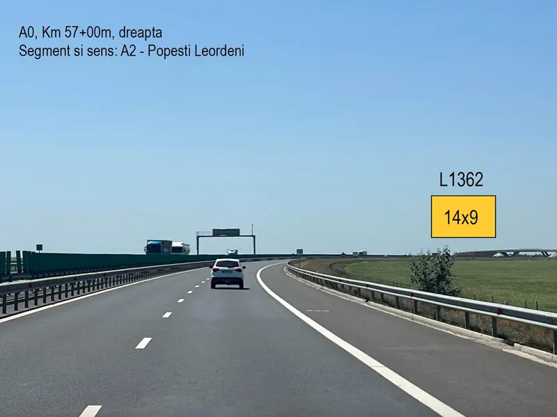 Panou publicitar 14x9 m pe Autostrada A0 km 57 dreapta, segment A2 - Popesti Leordeni
