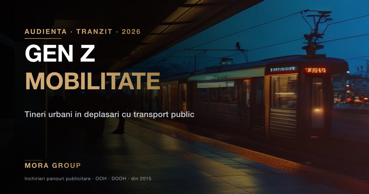 Statie de tramvai sau metrou intr-un oras romanesc la apus cu tineri adulti care asteapta langa city-light-uri retroiluminate — mobilitate Gen Z urbana