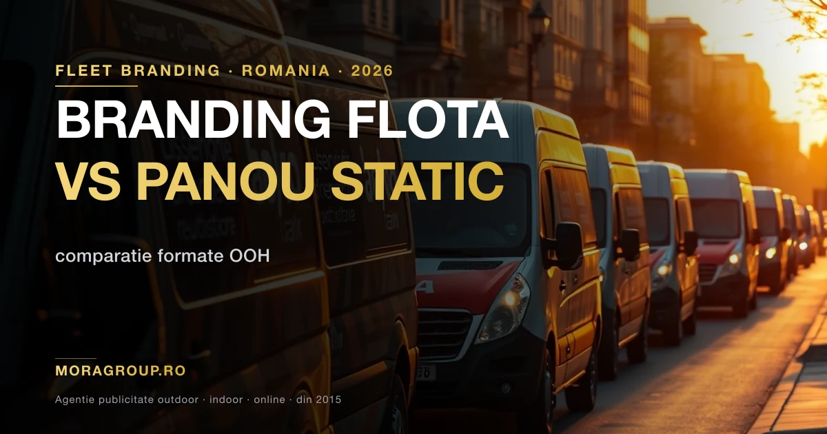 Branding flota auto vs panou publicitar static — comparatie formate OOH