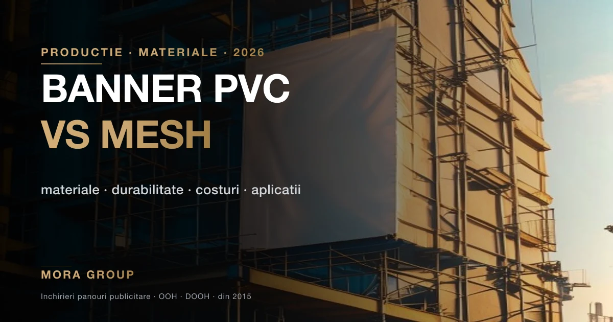 Banner PVC si mesh publicitar exterior — comparatie materiale de imprimare pentru publicitate outdoor