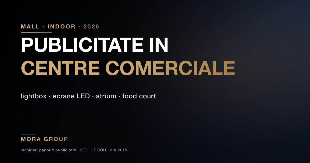 Publicitate in centre comerciale — formate indoor 2026 Mora Group