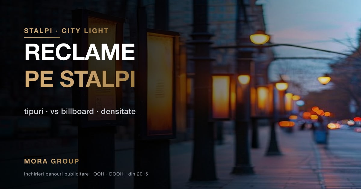 Reclame publicitare pe stalpi — tipuri si retele 2026 Mora Group