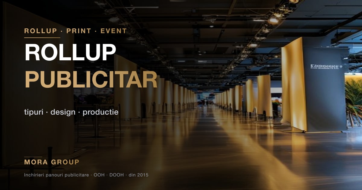 Rollup publicitar — tipuri, design si productie 2026 Mora Group