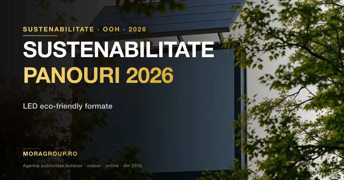 Panou publicitar cu iluminare LED eficienta energetic in mediu urban verde